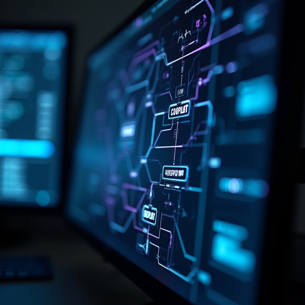 Detailed technical diagram showing AI tool integration points across a software development pipeline on a dark background